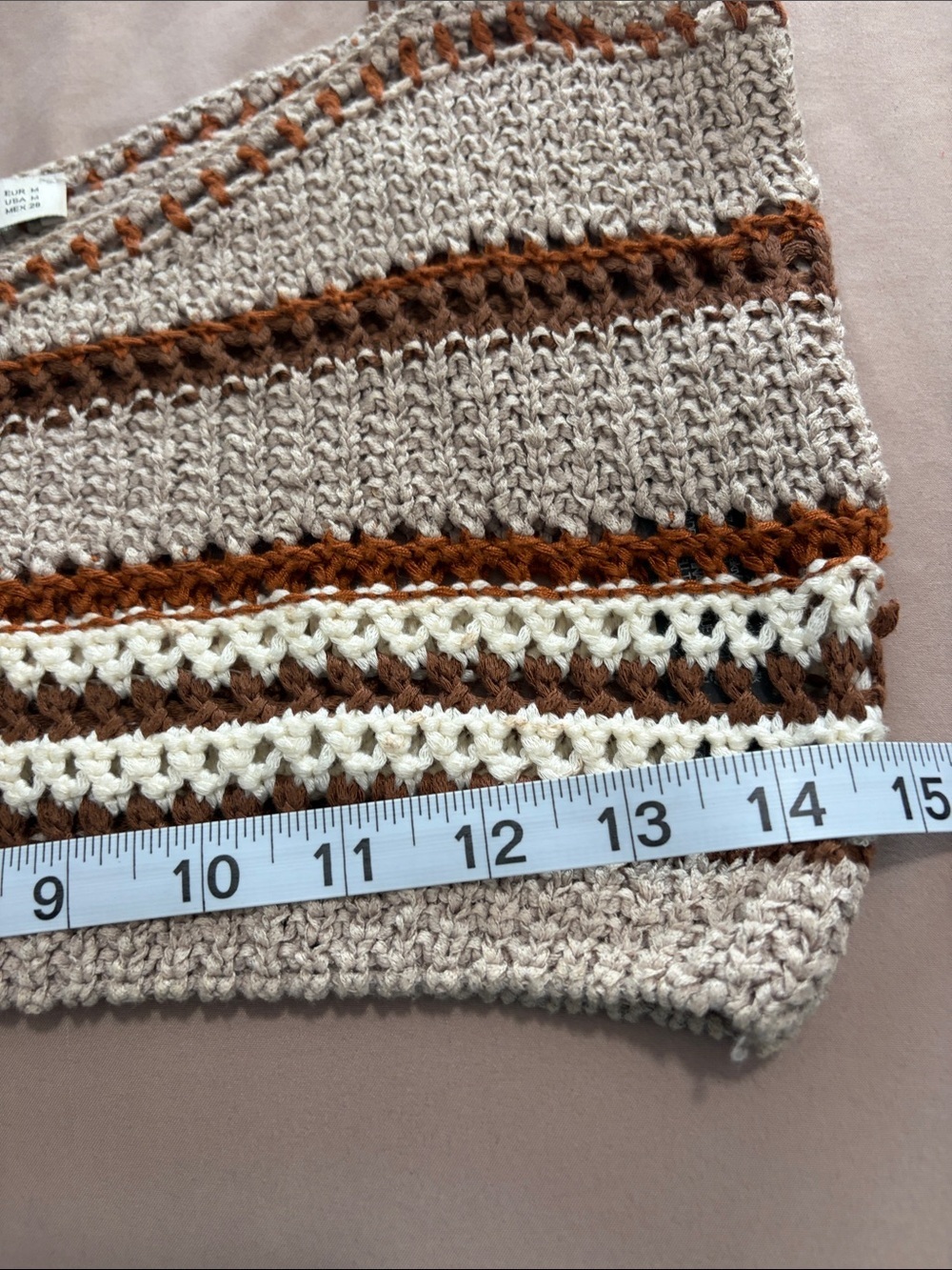 Zara Knit Brown & Cream Striped Crochet Cropped Tank - Picture 9 of 10